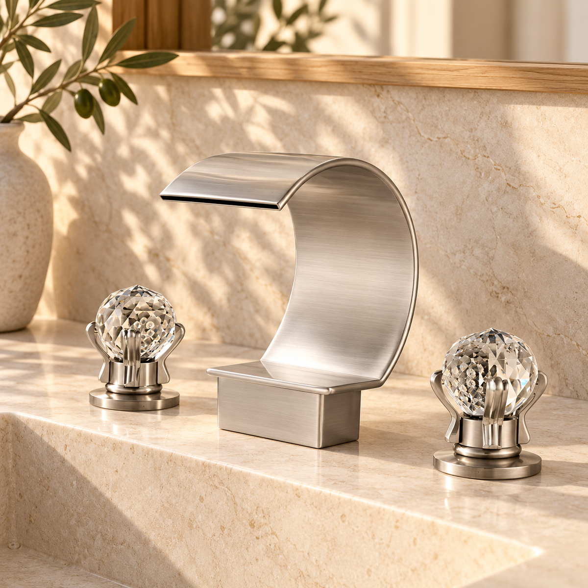 Lecce Bathroom Sink Faucet Solid Brass 3-Hole Waterfall