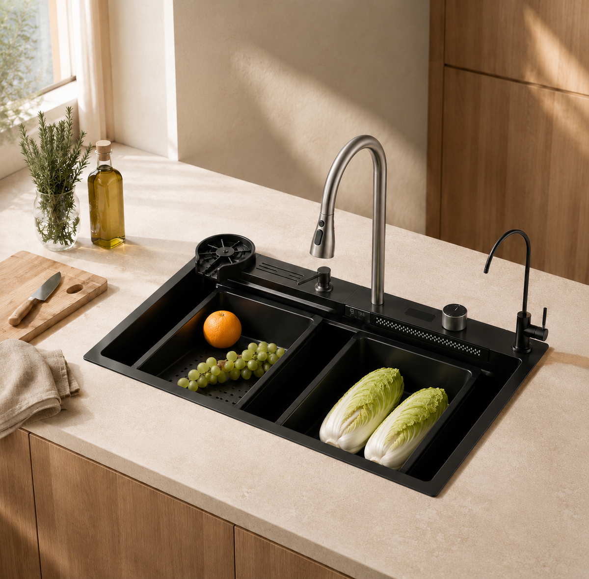 Riflesso Kitchen Sink Stainless Steel Workstation Waterfall