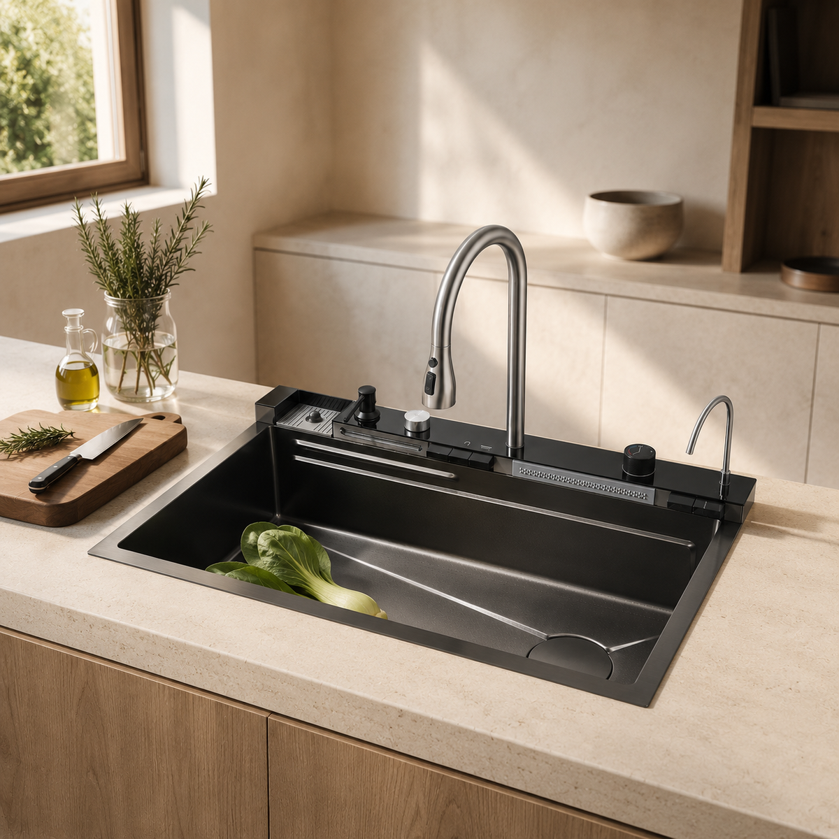 Giglio Kitchen Sink Stainless Steel Workstation Waterfall