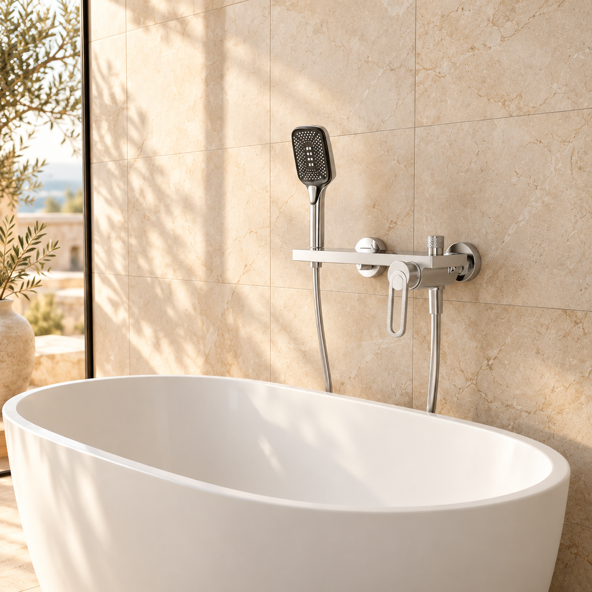 Trento Shower Head System Solid Brass with Shelf