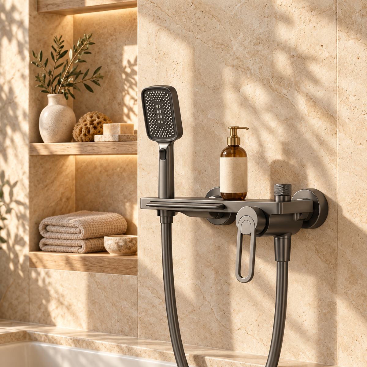 Trento Shower Head System Solid Brass with Shelf