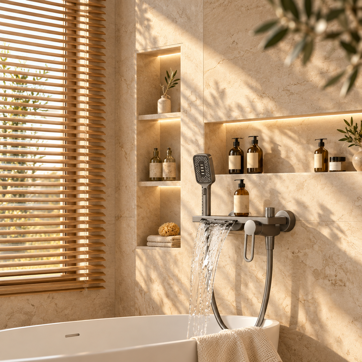 Trento Shower Head System Solid Brass with Shelf
