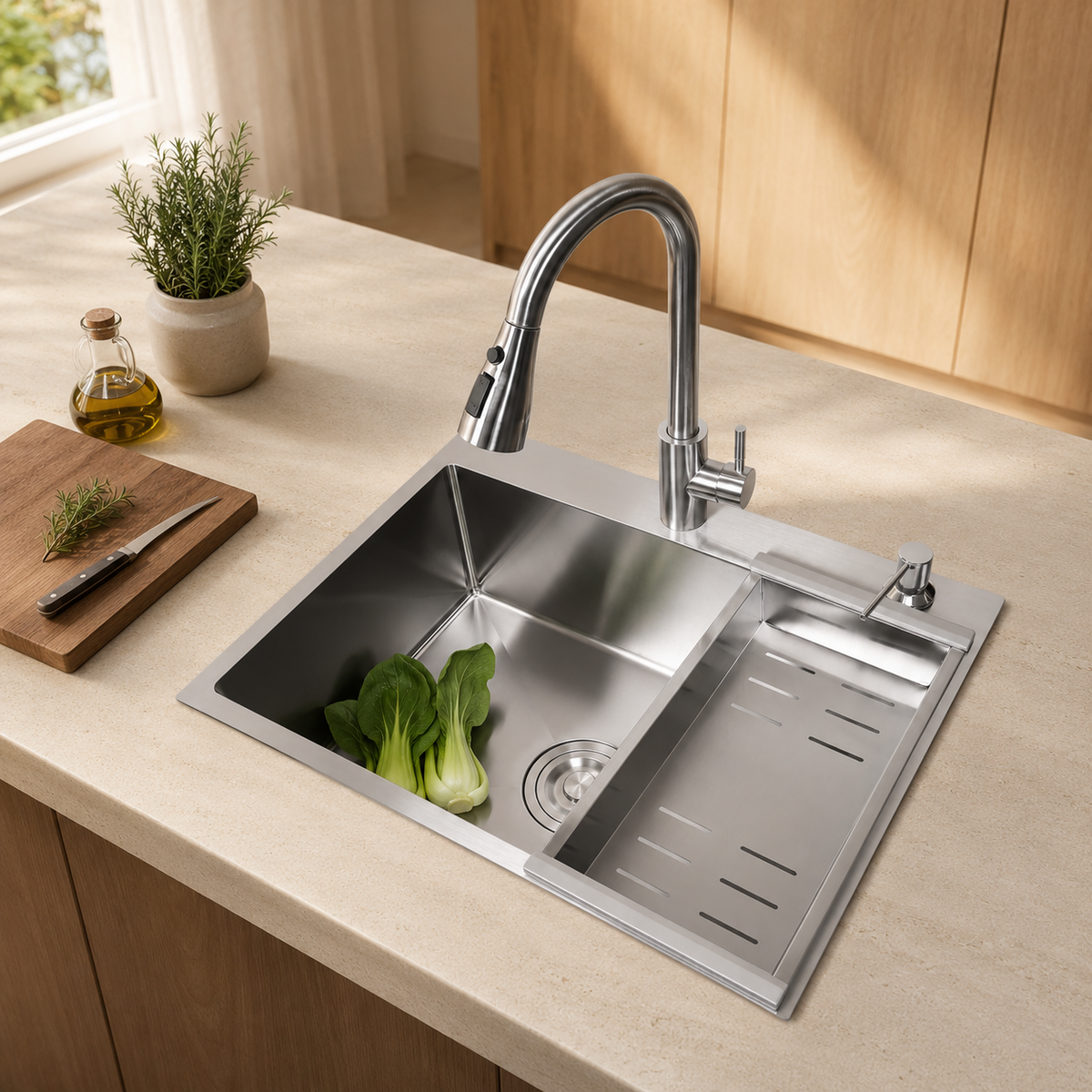 Bologna Kitchen Sink with Mixer Tap Stainless Steel