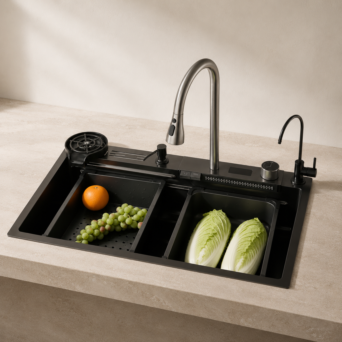 Riflesso Kitchen Sink Stainless Steel Workstation Waterfall